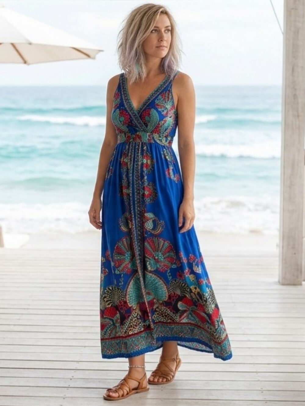 Philosophy💙NWOT Vibrant Blue Floral Maxi Dress Size PL